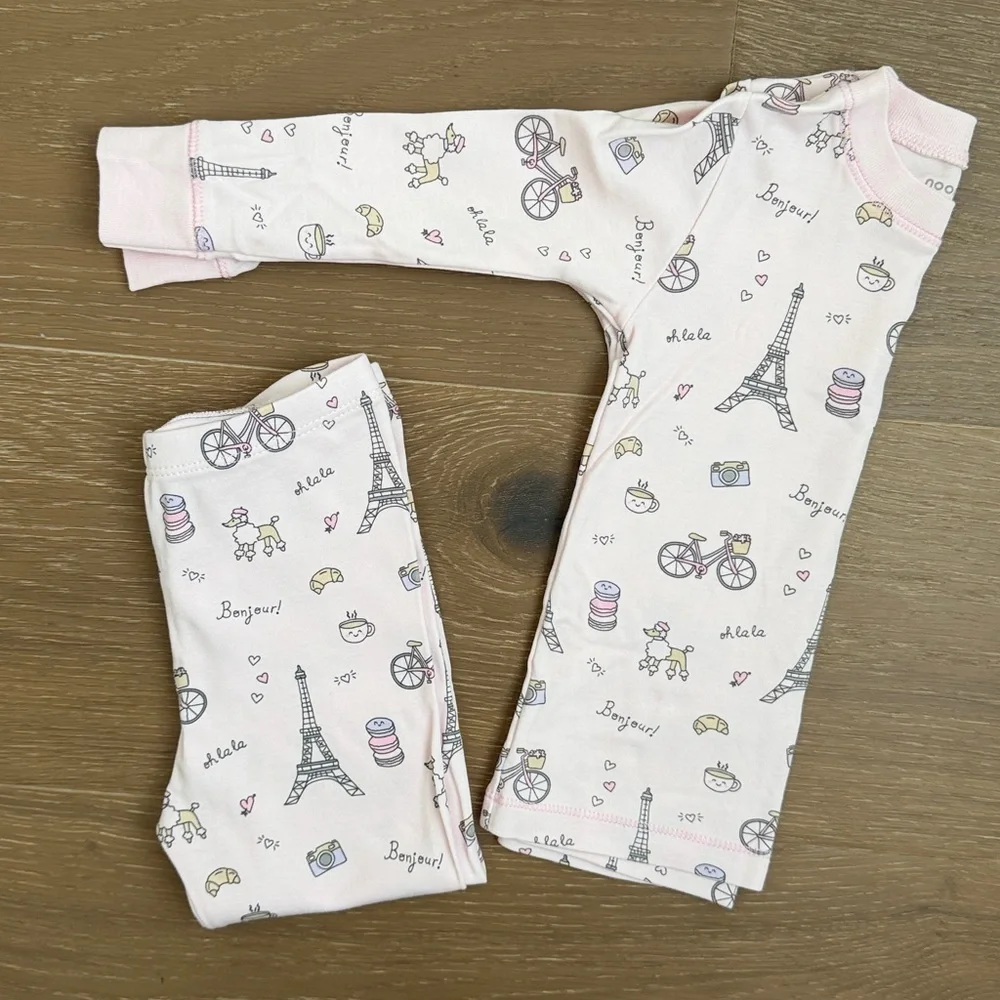 Kids Pajama Set - Pink Paris Print Long Sleeve Pajamas